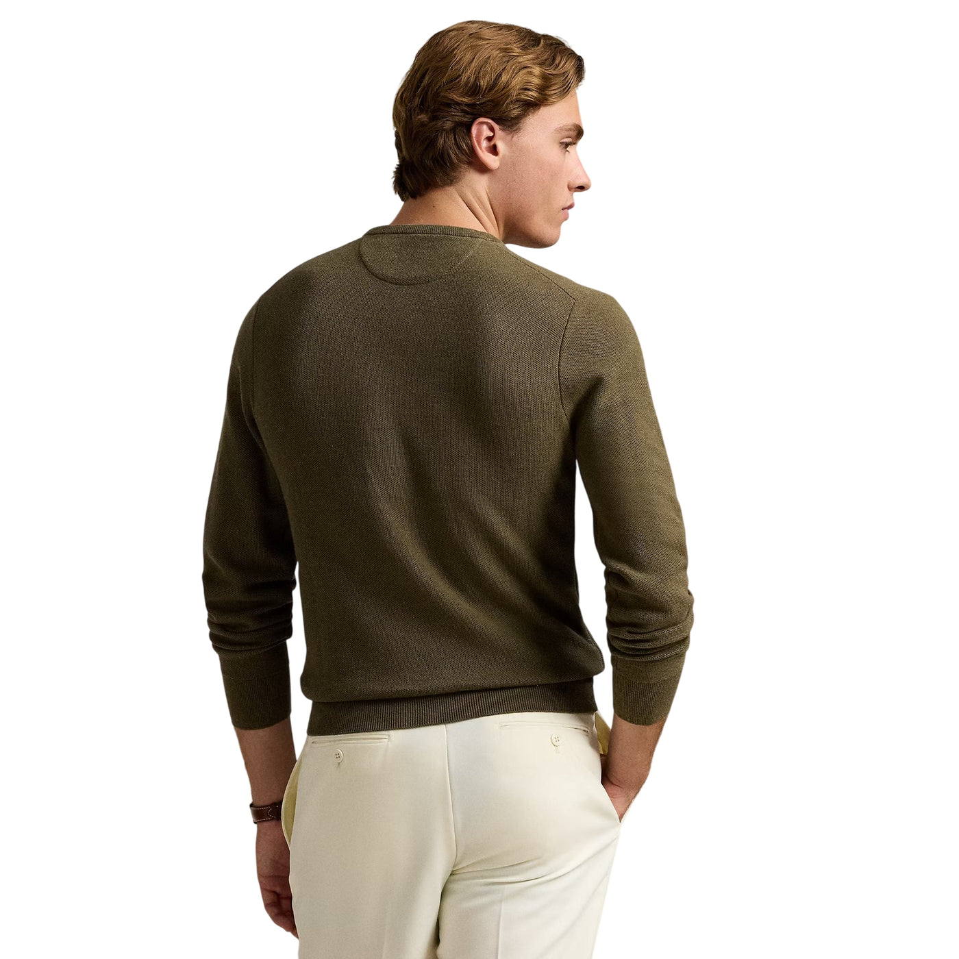 Maglia Uomo girocollo in piqué di cotone Verde militare modello retro