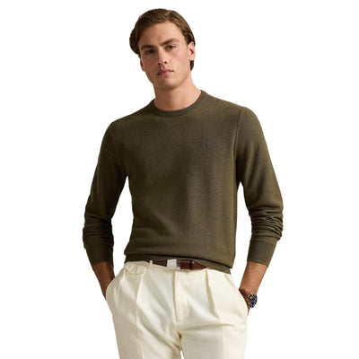 Maglia Uomo girocollo in piqué di cotone Verde militare modello frontale