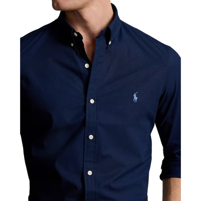 Camicia Uomo in popeline stretch Navy dettaglio