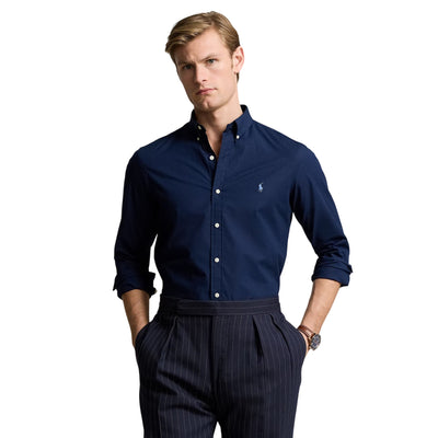 Camicia Uomo in popeline stretch Navy modello frontale