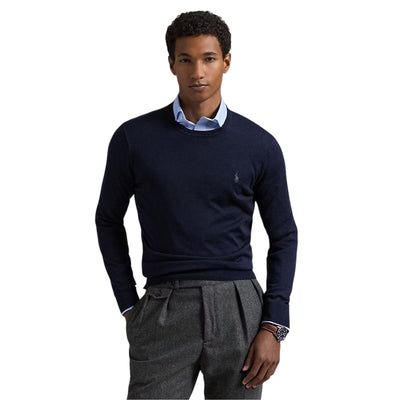Maglia Uomo girocollo in lana Slim-Fit Navy modello frontale
