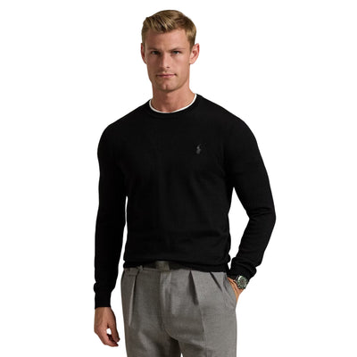 Maglia Uomo girocollo in lana Slim-Fit Nero modello frontale