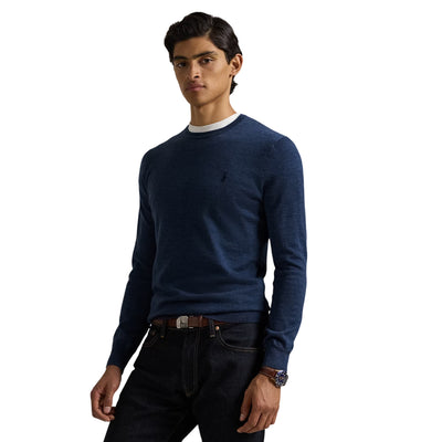Maglia Uomo girocollo in lana Slim-Fit Blu modello frontale