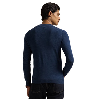 Maglia Uomo girocollo in lana Slim-Fit Blu modello retro