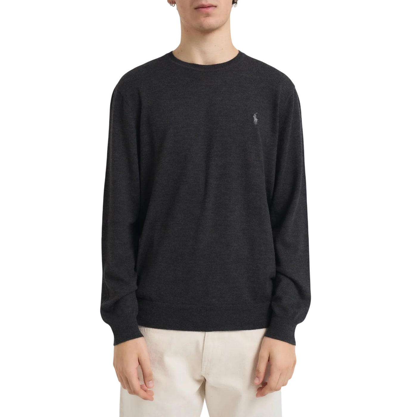 Maglia Uomo girocollo in lana Slim-Fit Grigio scuro modello frontale