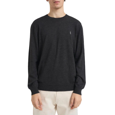 Maglia Uomo girocollo in lana Slim-Fit Grigio scuro modello frontale