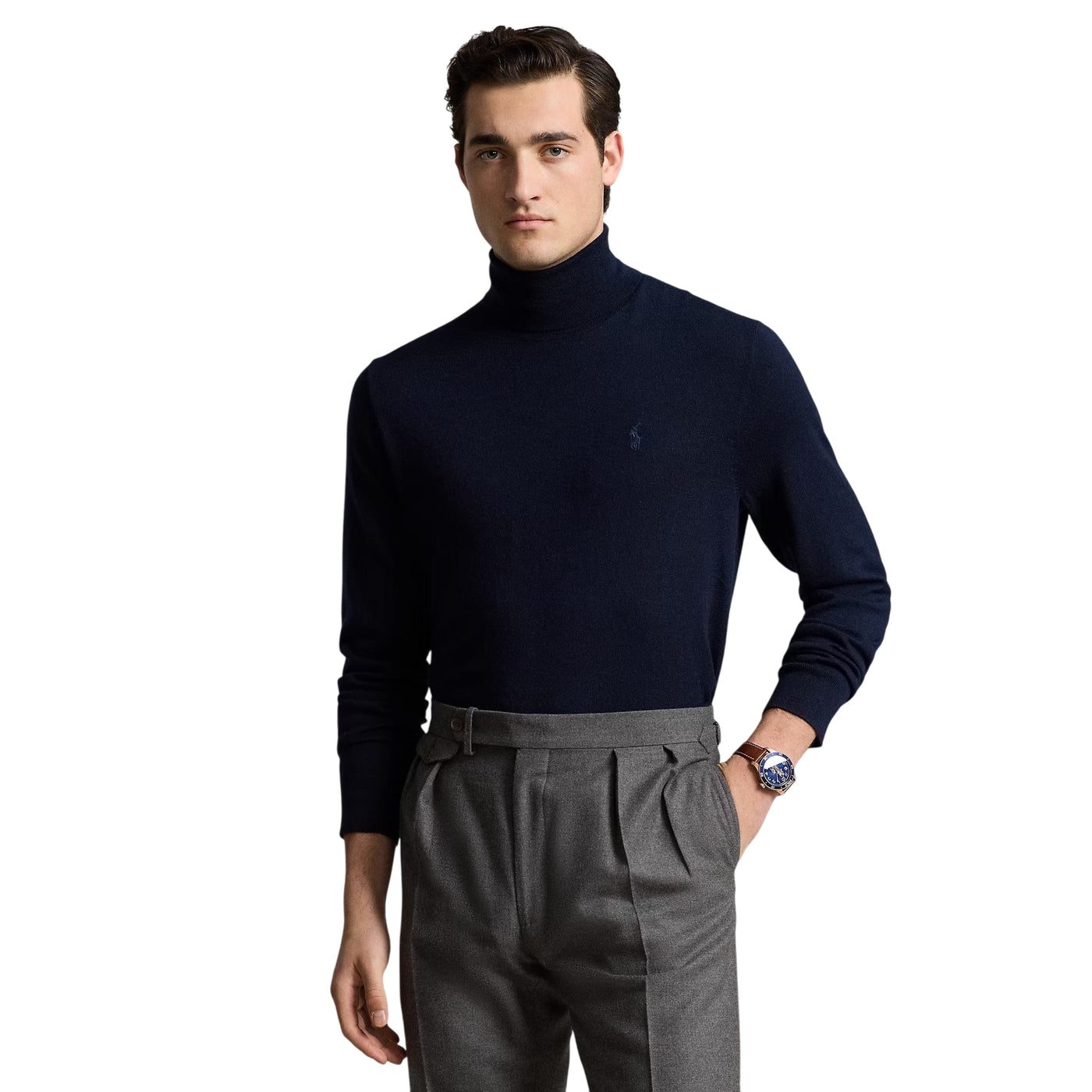 Maglia dolcevita Uomo in lana Navy modello frontal