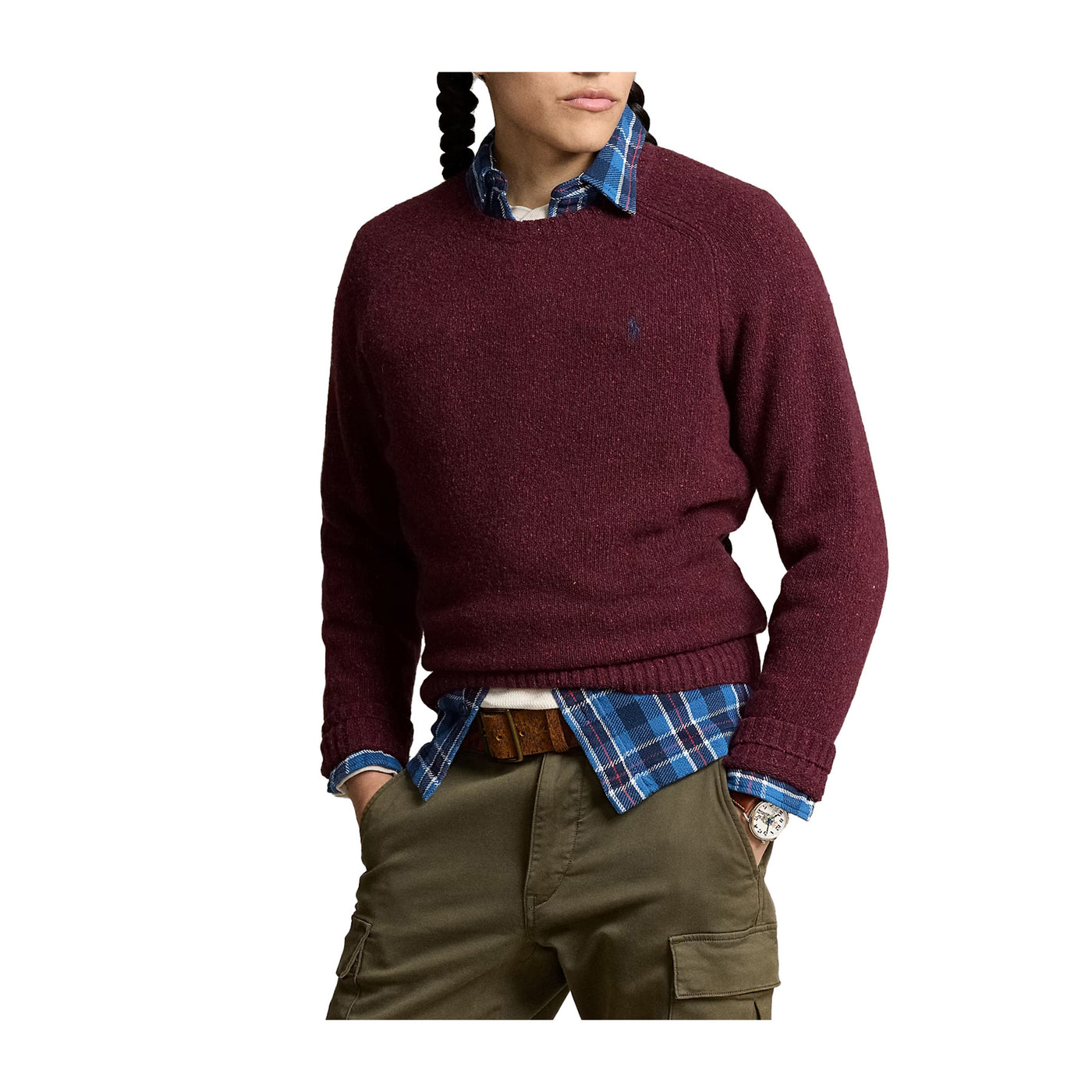 Men's Bordeaux sweater with mottled yarn