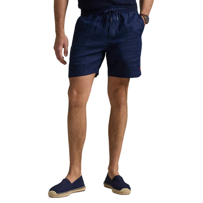 Shorts Uomo Prepster Polo in lino Navy modello frontale
