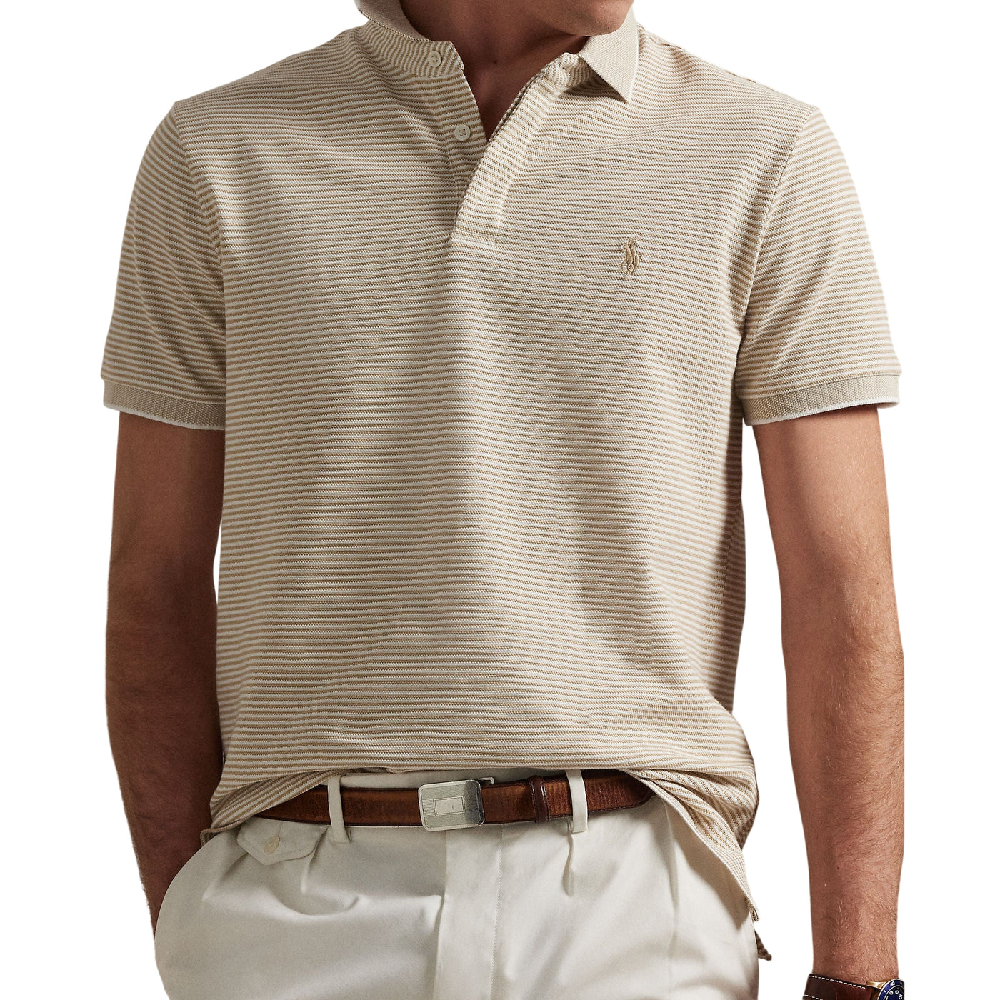 Polo Uomo a righe beige modello frontale