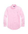 Camicia Polo Ralph Lauren di lino a tinta unita rosa con logo