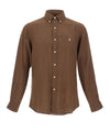 POLO RALPH LAUREN Camicia Marrone di Lino con Logo a Contrasto