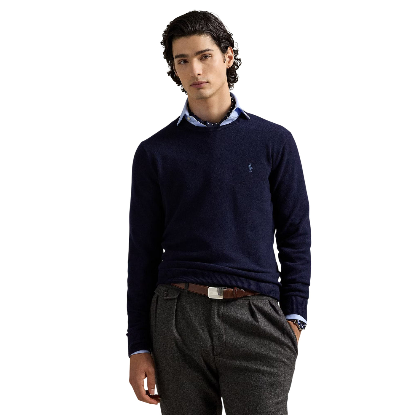 Maglia Uomo Girocollo in lana Navy modello frontale