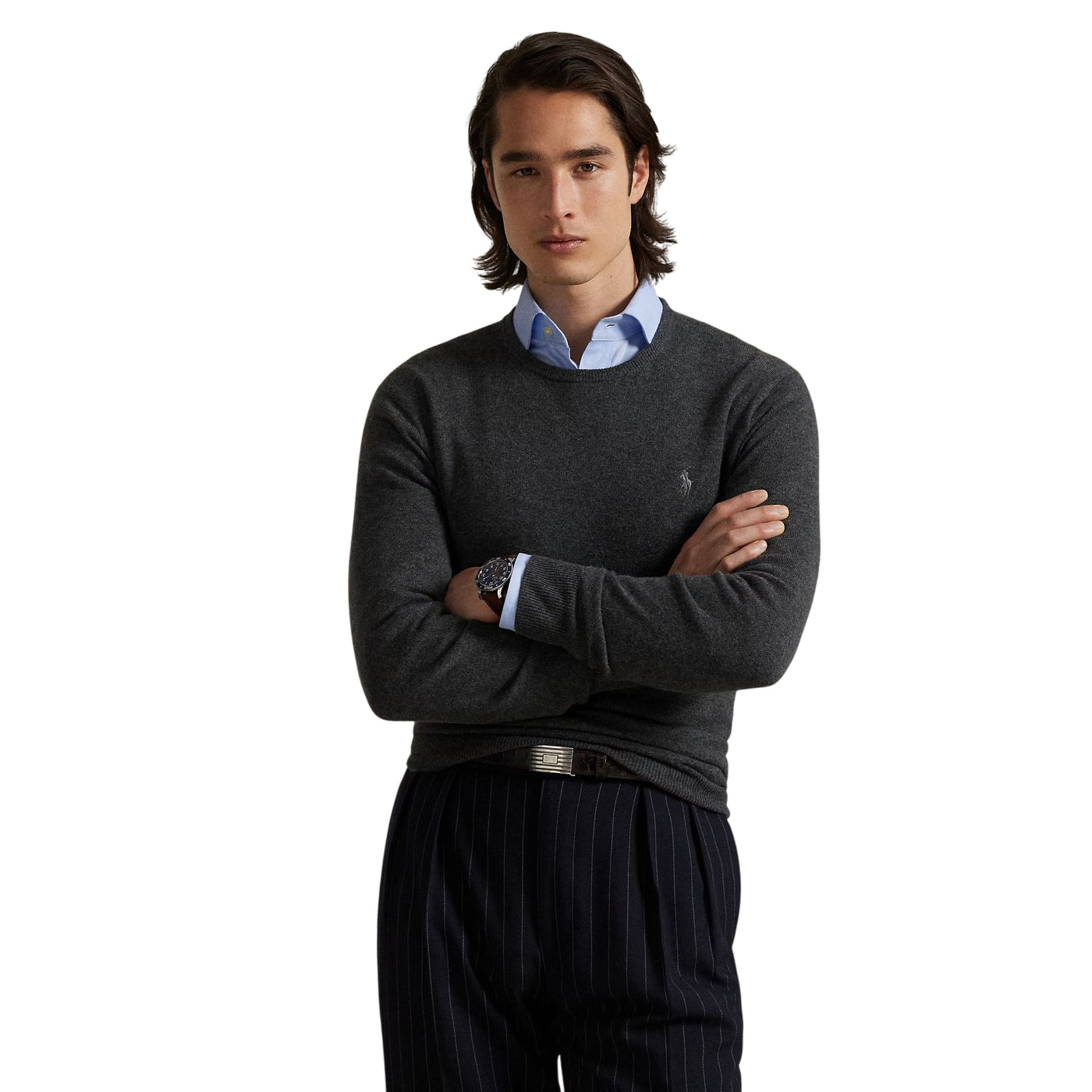 Maglia Uomo Girocollo in lana Grigio scuro modello frontale