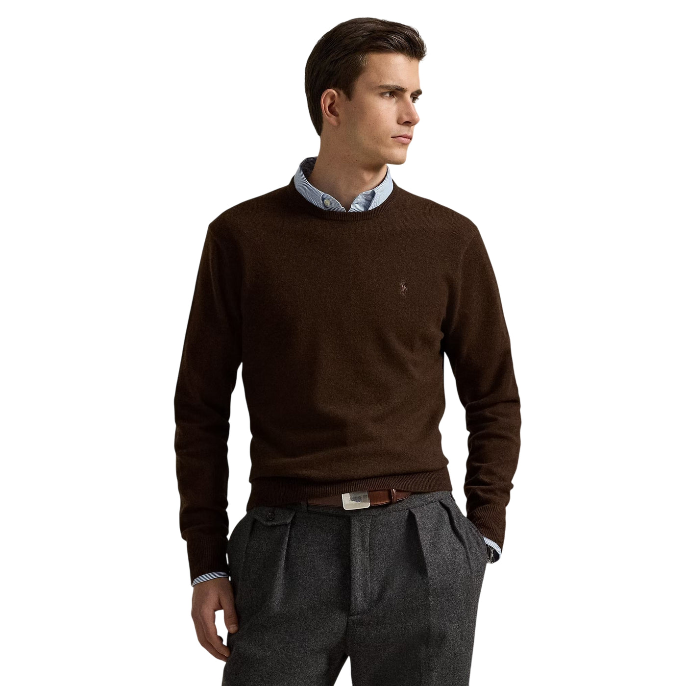 Maglia Uomo Girocollo in lana Marrone scuro modello frontale