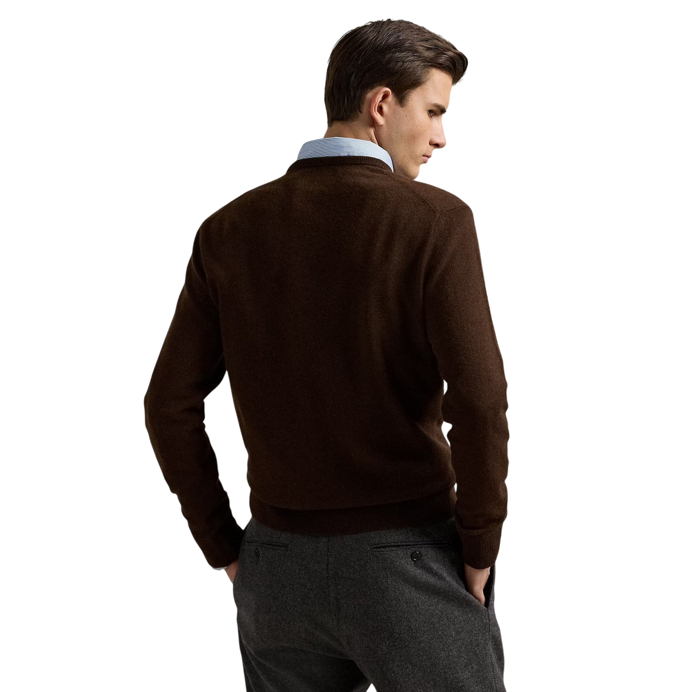 Maglia Uomo Girocollo in lana Marrone scuro modello retro