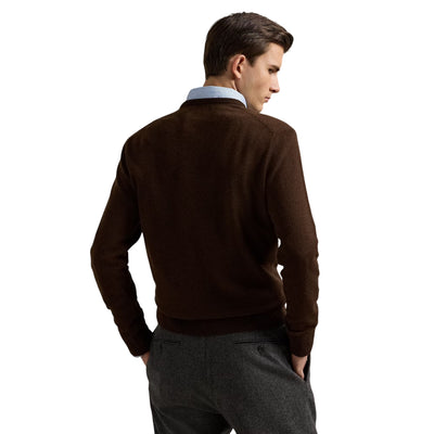 Maglia Uomo Girocollo in lana Marrone scuro modello retro