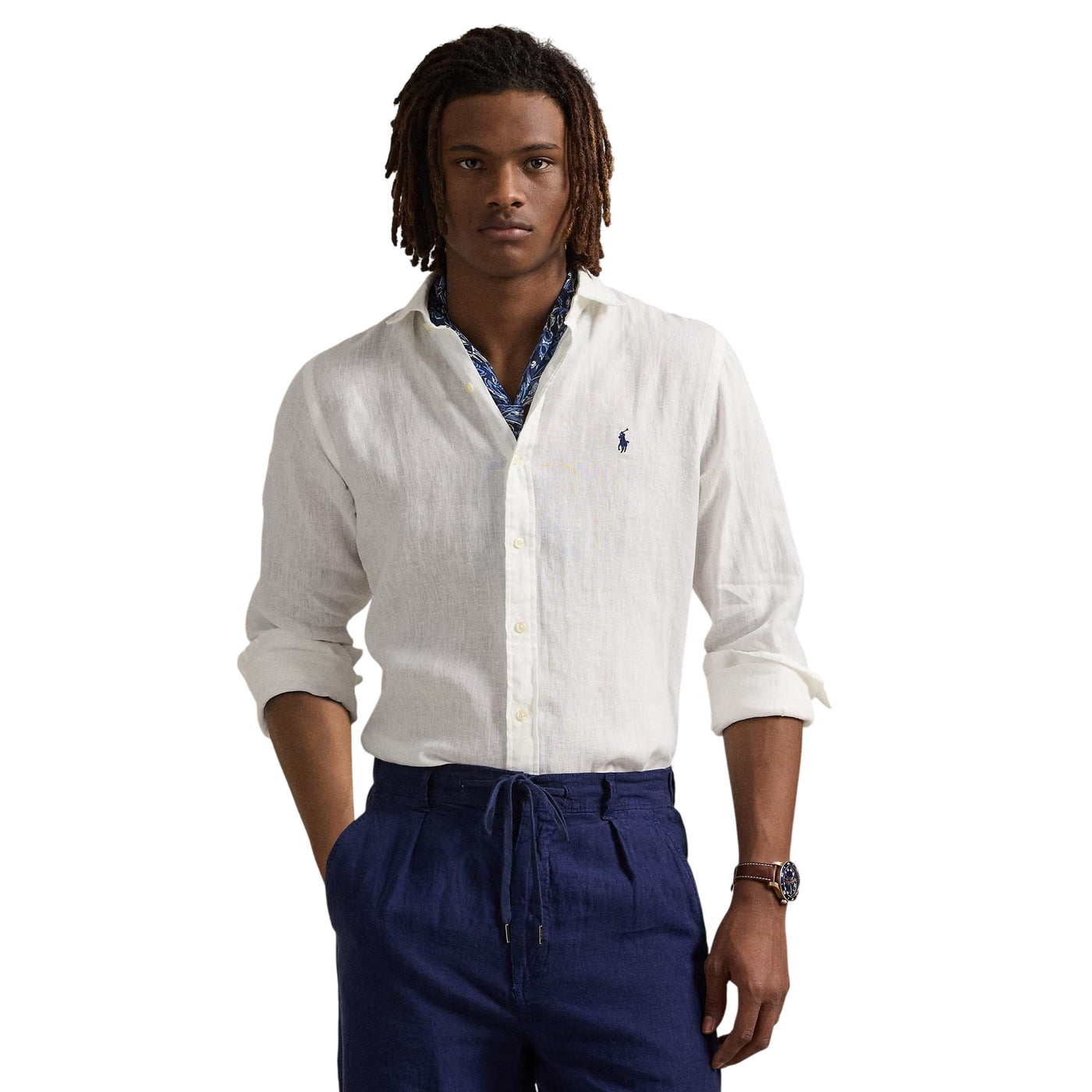 Camicia Uomo in lino Custom-Fit Bianco modello frontale