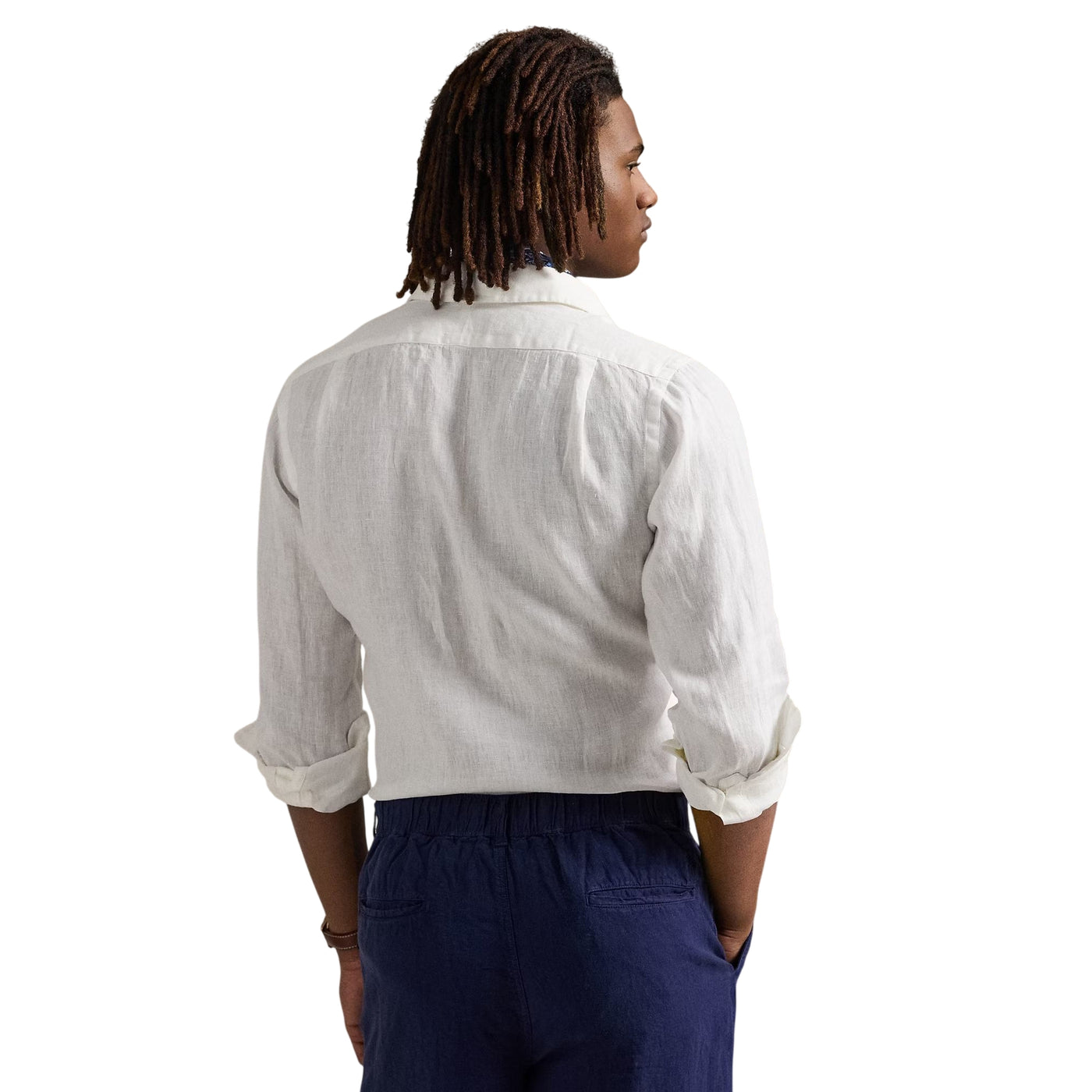 Camicia Uomo in lino Custom-Fit Bianco modello retro
