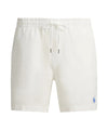 POLO RALPH LAUREN Pantaloncini di Lino Bianchi con Logo Azzurro
