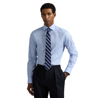 Camicia Uom effetto texture Custom-Fit Azzurro modello frontale