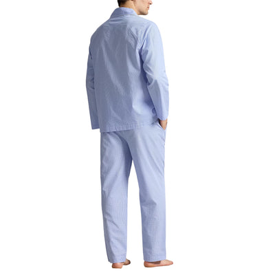 Pigiama lungo Uomo in popeline vichy Celeste modello retro