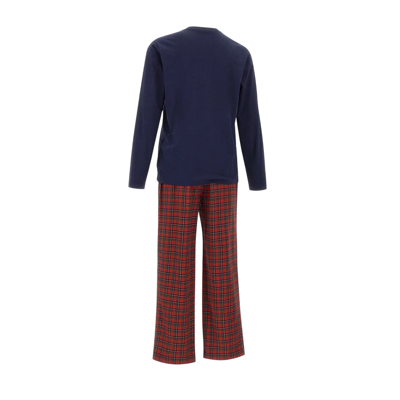 Pigiama Uomo con pantaloni a quadri Rossi e t-shirt lunga Blu