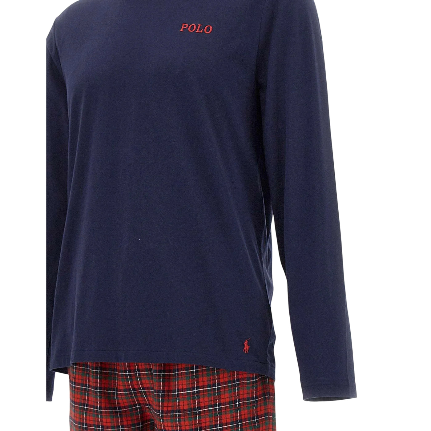 Pigiama Uomo con pantaloni a quadri Rossi e t-shirt lunga Blu