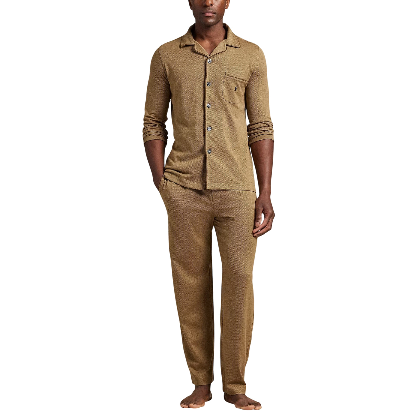 Pigiama Uomo in maglia jacquard Marrone modello frontale