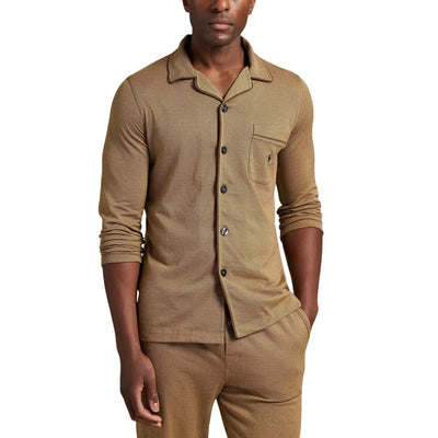 Pigiama Uomo in maglia jacquard Marrone dettaglio camicia ravvicinata