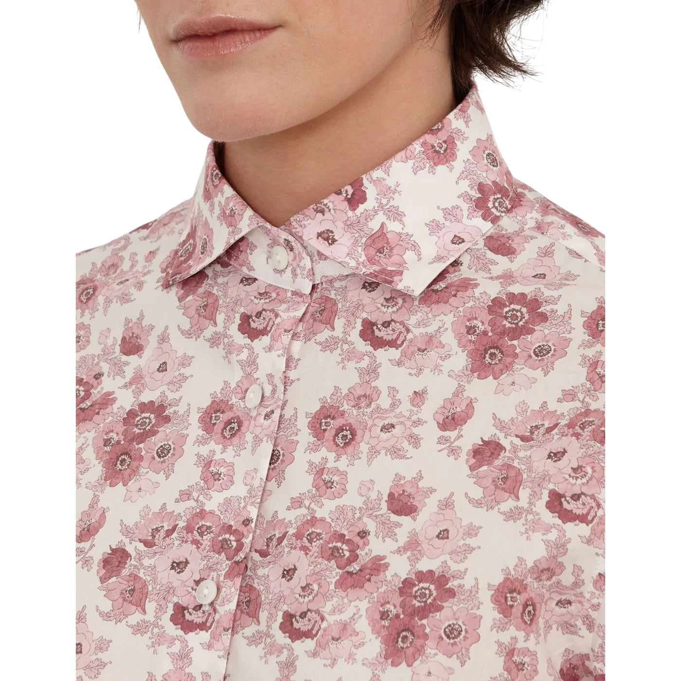 Camicia da Donna con fantasia fiori rosa dettaglio frontale