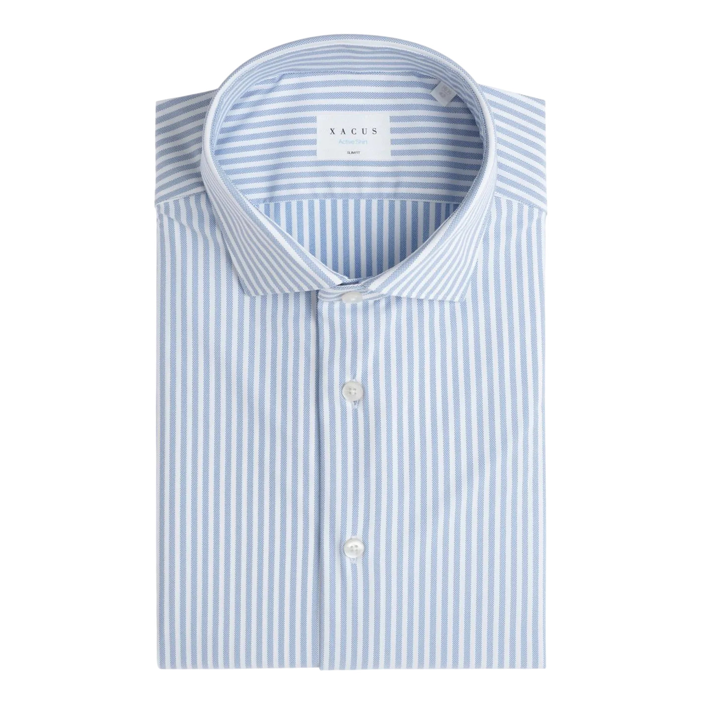 Camicia Uomo Celeste con motivo a righe, slim fit e con polsini quadrati 