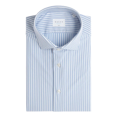 Camicia Uomo Celeste con motivo a righe, slim fit e con polsini quadrati 