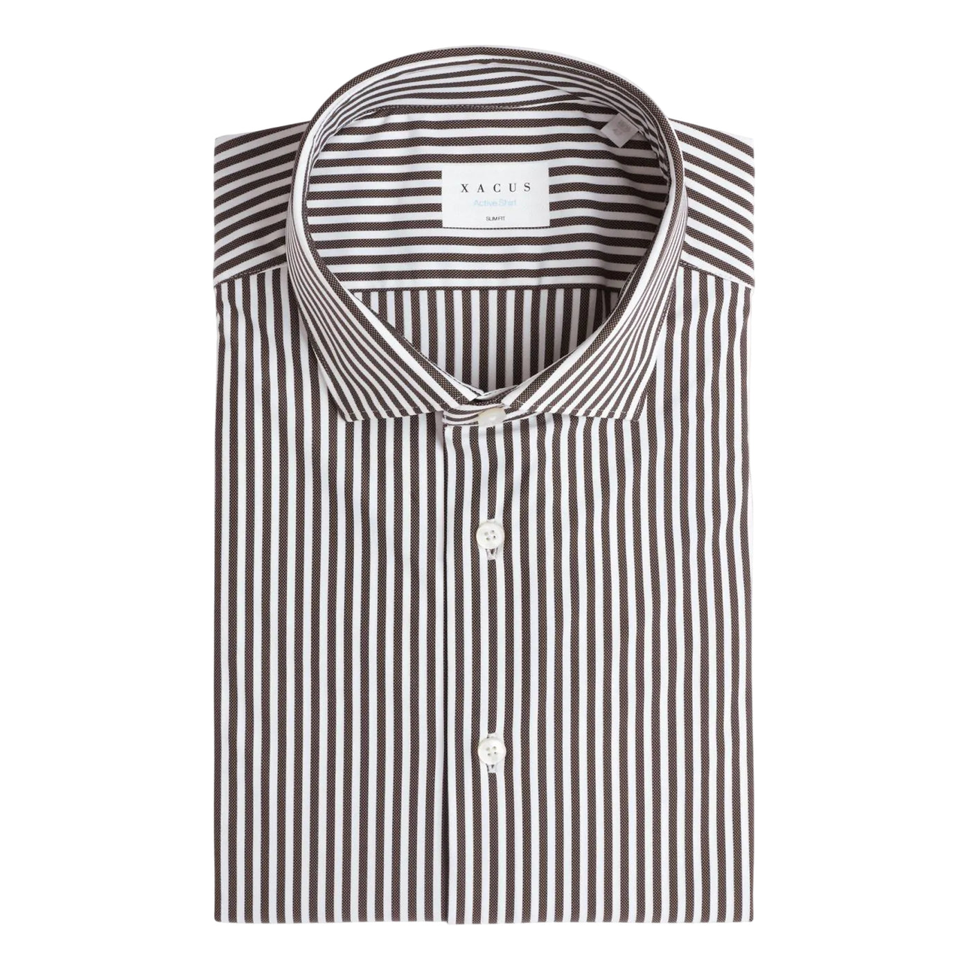 Camicia Uomo Marrone con motivo a righe, slim fit e con polsini quadrati 