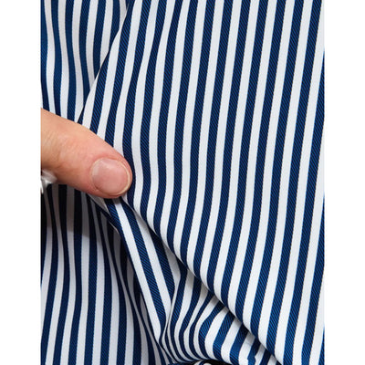 Camicia Uomo Blu a righe verticali con polsini arrotondati