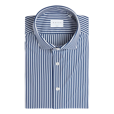 Camicia Uomo Blu a righe verticali con polsini arrotondati