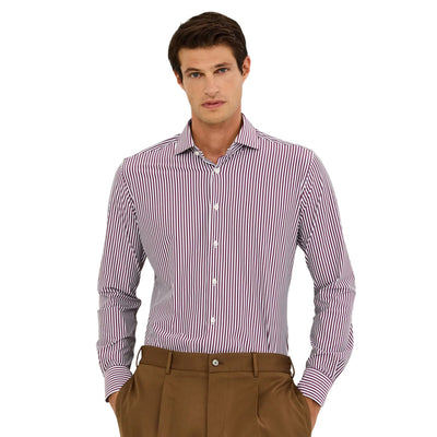 Camicia Uomo Viola a righe verticali con polsini arrotondati