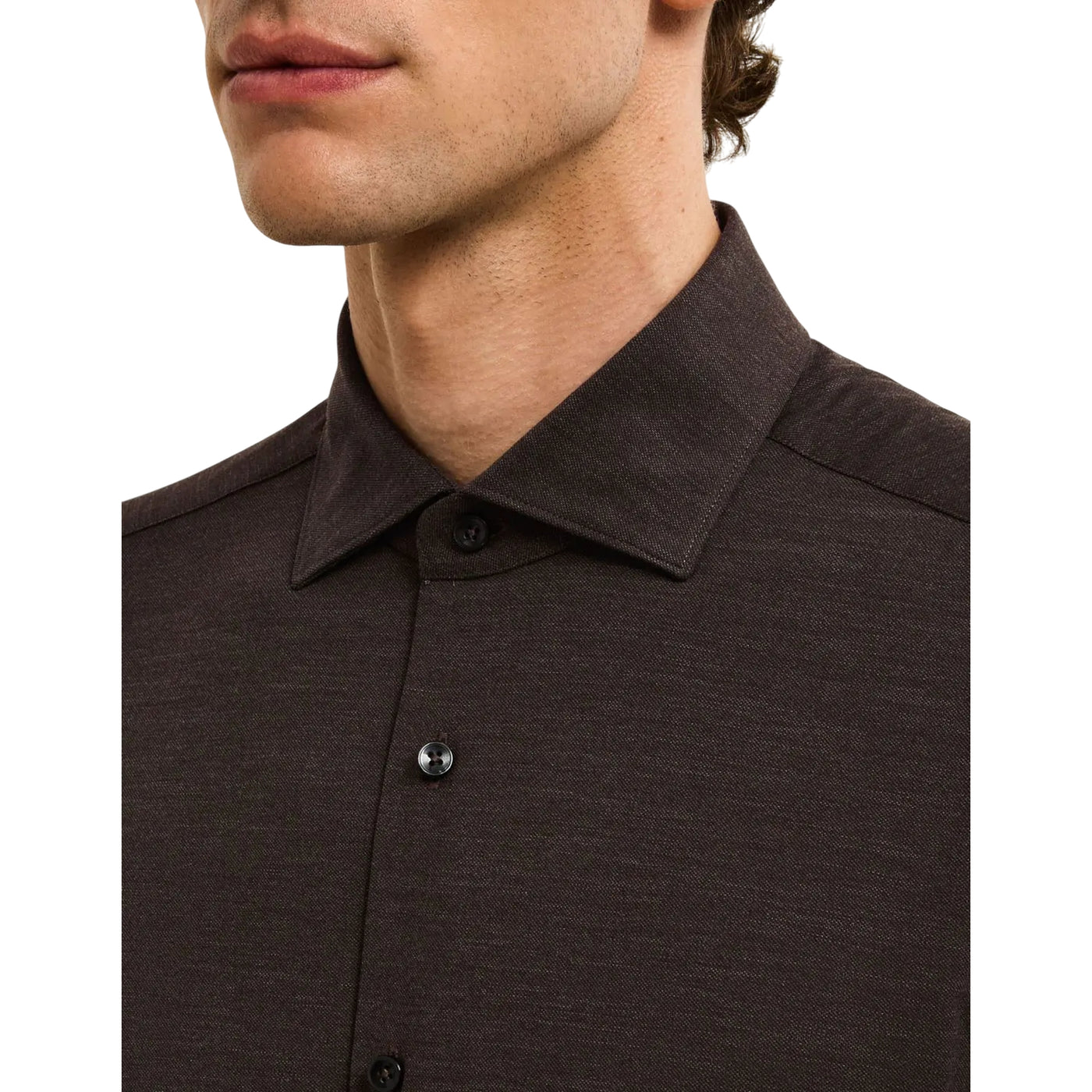 Camicia Uomo Marrone tinta unita, con colletto alla francese semirigido 