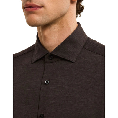 Camicia Uomo Marrone tinta unita, con colletto alla francese semirigido 
