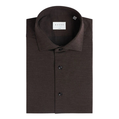Camicia Uomo Marrone tinta unita, con colletto alla francese semirigido 
