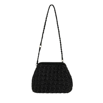 Borsa a tracolla da Donna effetto paglia nero retro