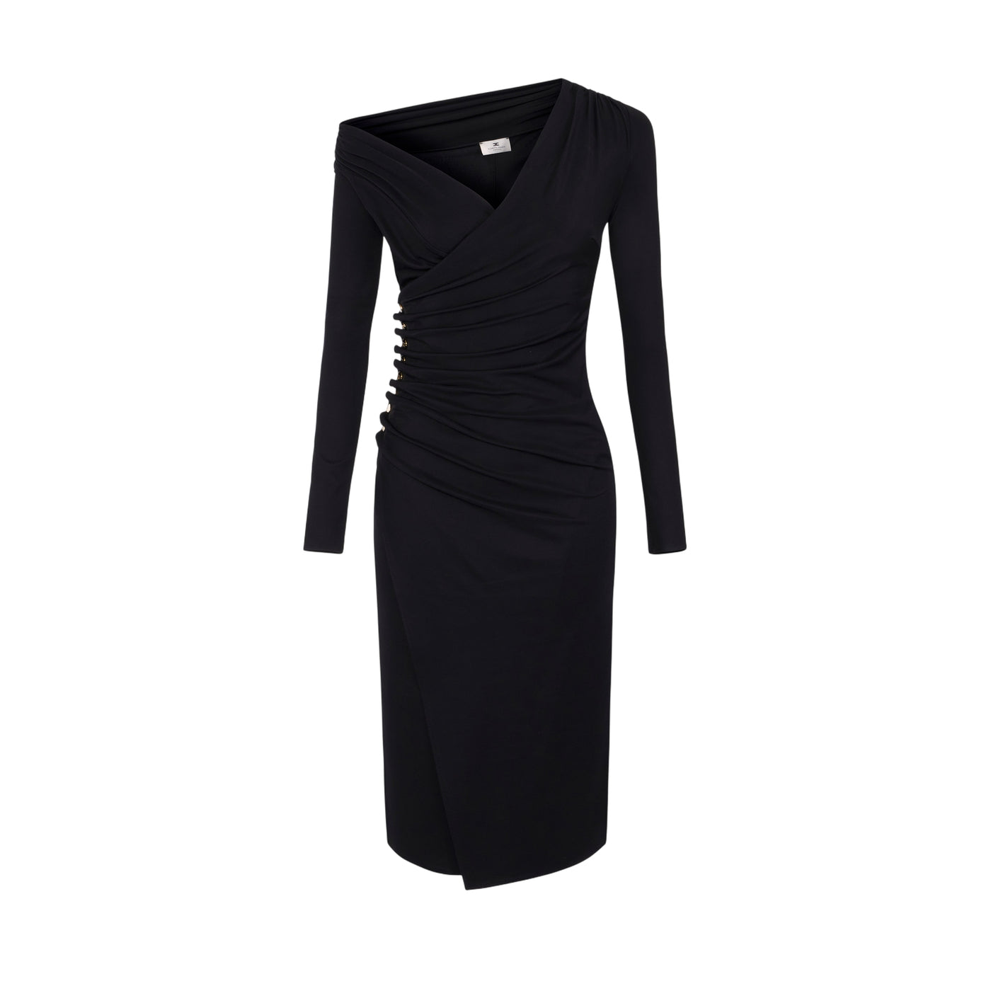Acquista subito l'Abito donna, in jersey, scollo asimmetrico, drappeggio laterale e spacco laterale, firmato Elisabetta Franchi su Old England: vieni a scoprire tutta la collezione sul nostro sito  