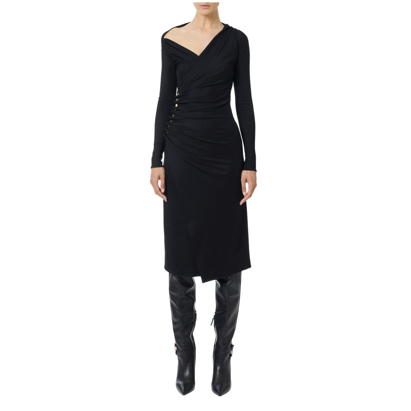 Acquista subito l'Abito donna, in jersey, scollo asimmetrico, drappeggio laterale e spacco laterale, firmato Elisabetta Franchi su Old England: vieni a scoprire tutta la collezione sul nostro sito  