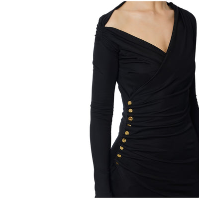 Acquista subito l'Abito donna, in jersey, scollo asimmetrico, drappeggio laterale e spacco laterale, firmato Elisabetta Franchi su Old England: vieni a scoprire tutta la collezione sul nostro sito  