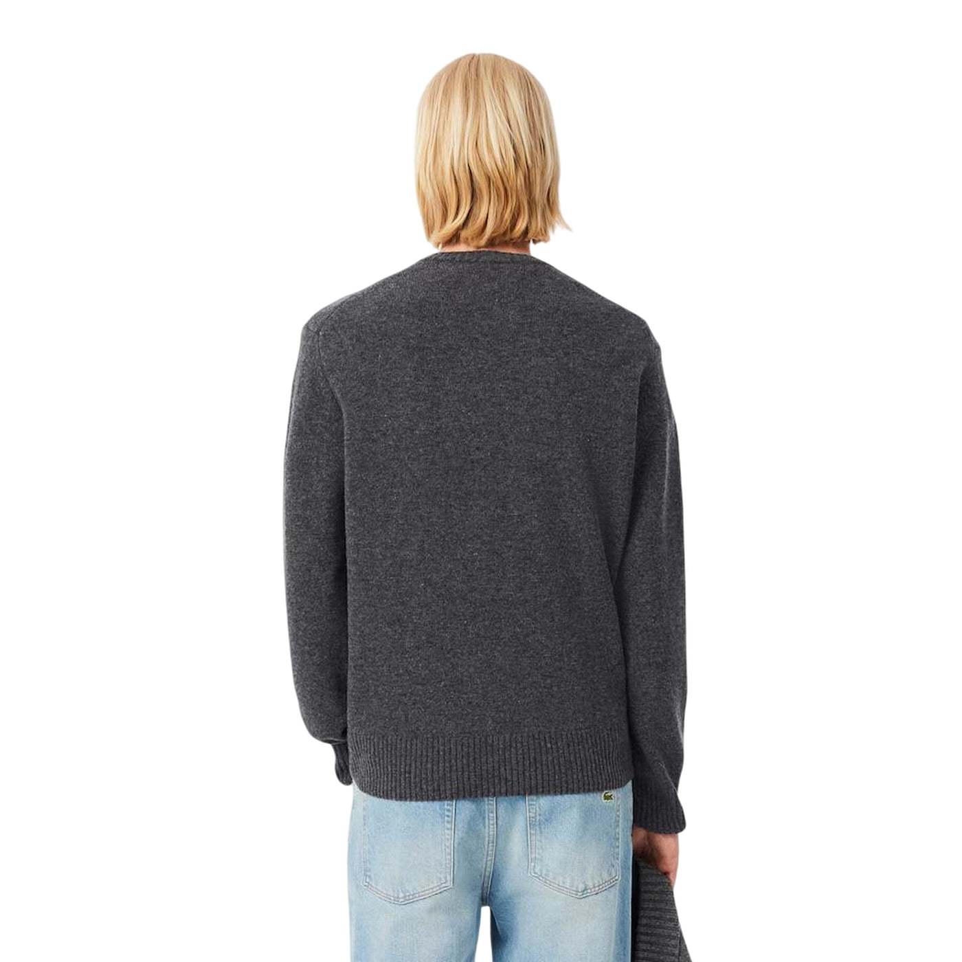 Maglione Uomo a girocollo in lana cardata Grigio modello retro