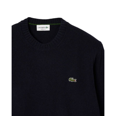 Maglione Uomo a girocollo in lana cardata Navy dettaglio
