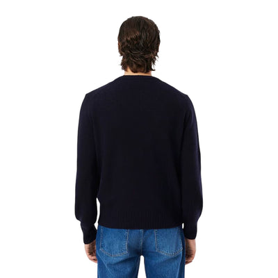 Maglione Uomo a girocollo in lana cardata Navy modello retro