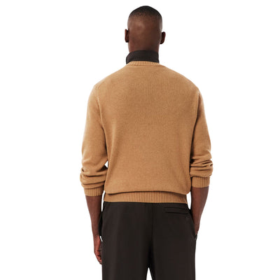 Maglione Uomo a girocollo in lana cardata Marrone modello retro