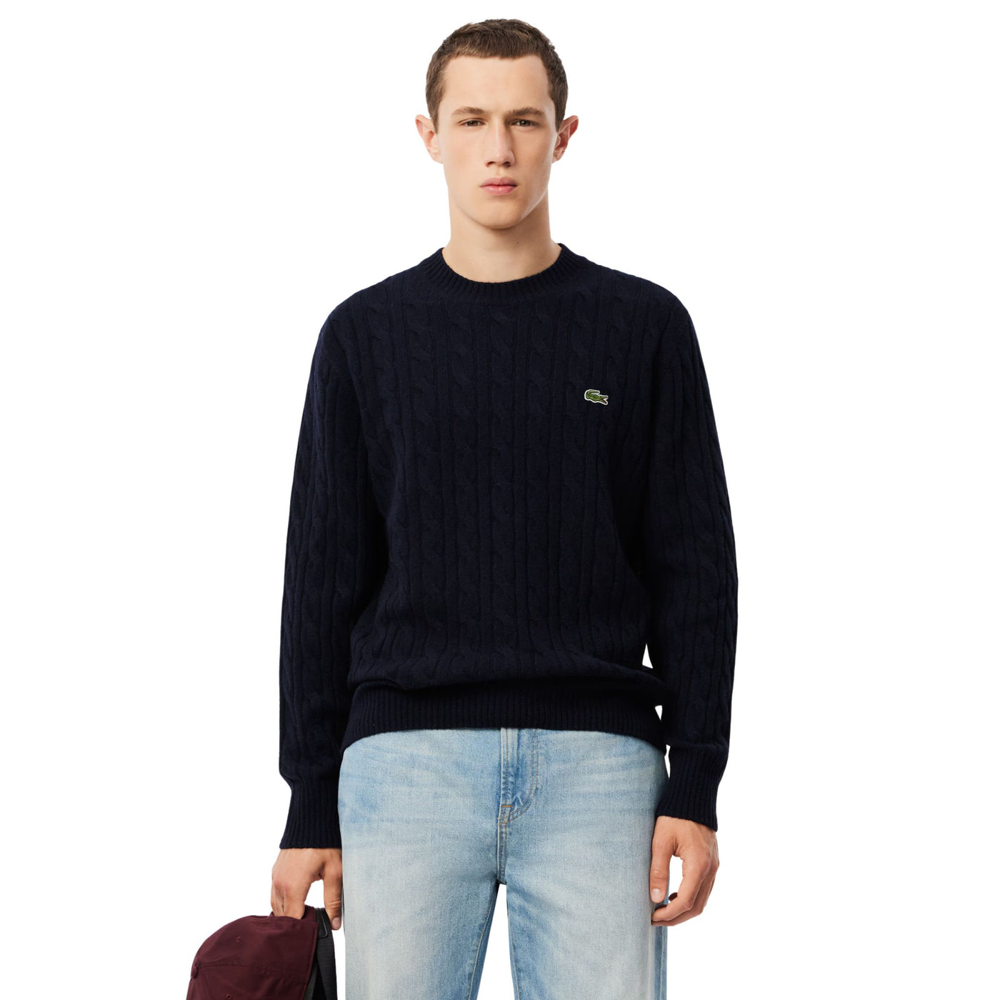 Maglione Uomo girocollo a trecce Navy modello frontale