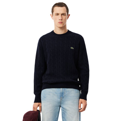 Maglione Uomo girocollo a trecce Navy modello frontale